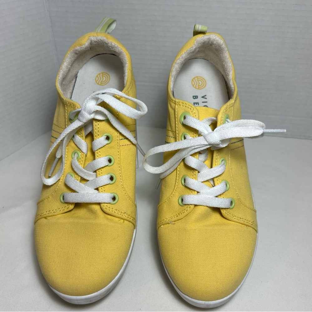 Vionic Beach Stinson Women’s Yellow Sun Lace Up Canvas Shoes Sz 8-VGUC